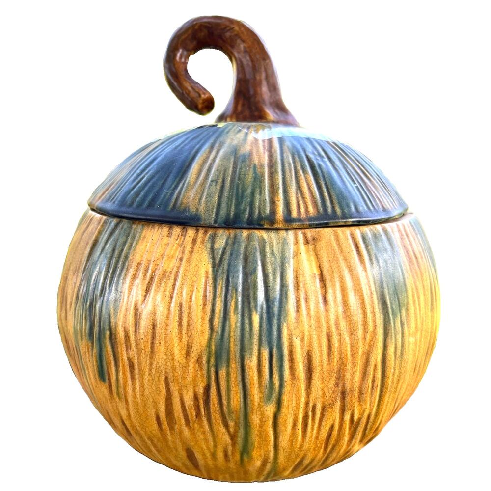 Patricia Garrett ? Rare Unsigned Art Pottery Gourd Casserole Counter Container